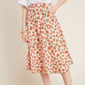 46 of 52 Conversations by Anthropologie Calloquail Watermelon A-Line Skirt